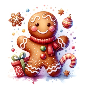 Happy Gingerbread Man Clipart 10 Watercolor JPG Gingerbread Clipart, Watercolor Clipart, Scrapbooking, Christmas Clipart, Christmas Cookies