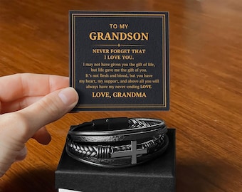 Personalized Leather Bracelet Grandson Gift From Grandma Nana Grandpa ...