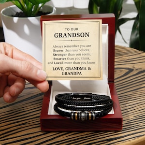 Bracelet en cuir à notre petit-fils, cadeau personnalisé de grand-mère, grand-père grand-mère, nom personnalisé