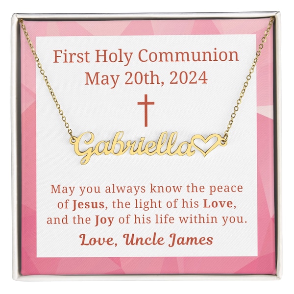 Personalized First Communion Gift Custom Heart Name Necklace for Women Girl, May You Always Know The Peace of Jesus, Christian Catholic Gift