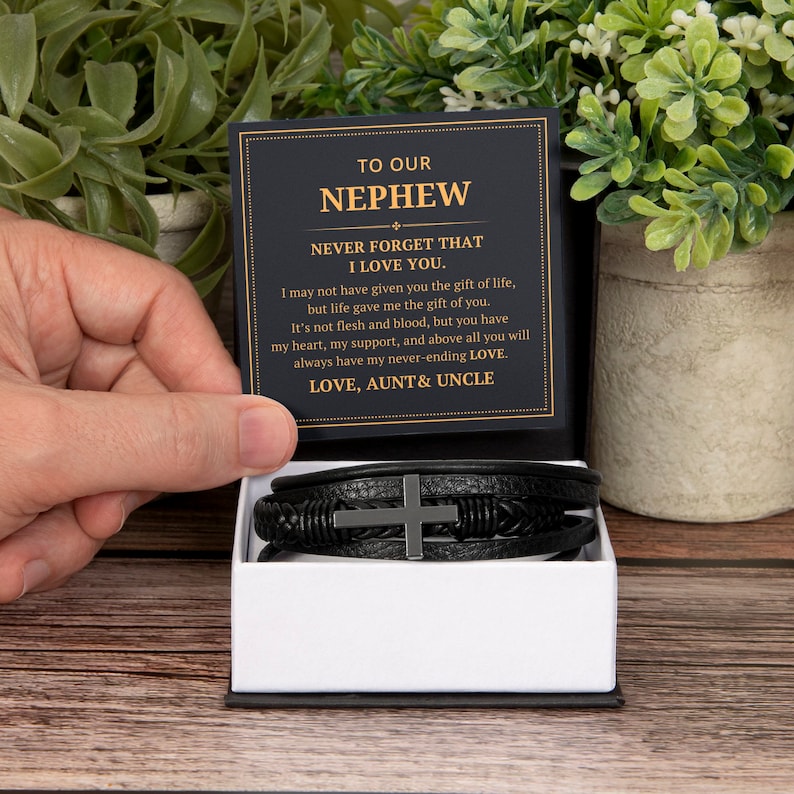 Personalized Cross Leather Bracelet Nephew Gift From Aunt Uncle, I May ...