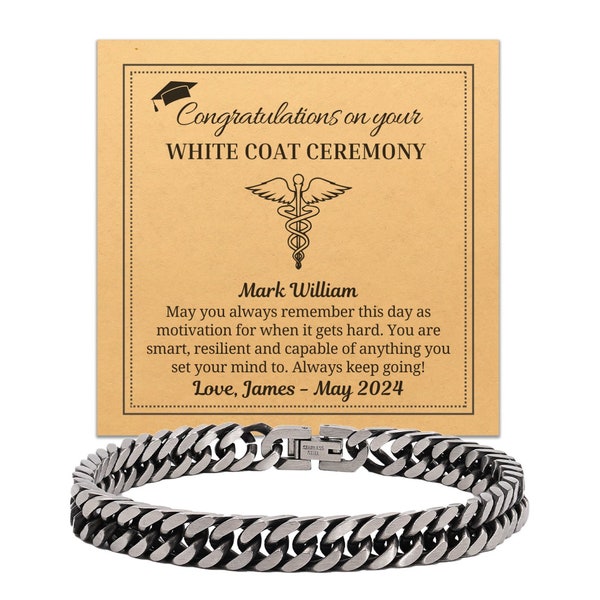 White Coat Ceremony Gift Cuban Link Bracelet, Always Remember This Day As Motivation, Personalized Medical New Doctor PhD Graduation Gift