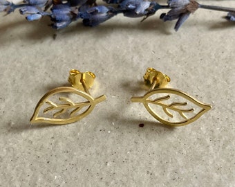 Gold Leaf Sterling Silver Stud Earrings: Minimalist Jewelry