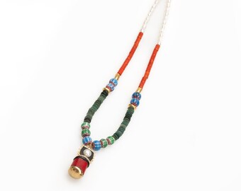 Stunning Multi Colour Natural Stone Beaded Necklace, Beaded Babylon Necklace with Pearl, Coral, and Murano Glass, Stylish Statement Necklace