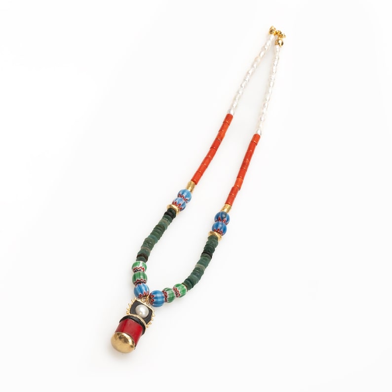 Stunning MultiColour Natural Stone Beaded Necklace Pearl, Coral, Emperor Stone, African Turquoise and Murano, Stylish Statement Necklace Coral and Pearl
