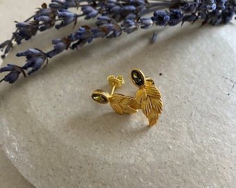 Peridot Earrings, August Birthstone Earrings, 18k Gold Peridot Leaf Earrings, Handmade Gift for Her