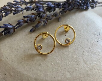 14k Minimal Gold Stud Circle Earrings, Everyday Earrings, Handmade Gift for Her