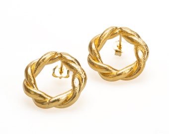 Gold Vintage Twist Earrings, Gift for Her, Gold Stud Circle Earrings,