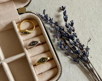 Adjustable Evil Eye Ring: Sterling Silver or Gold Plated