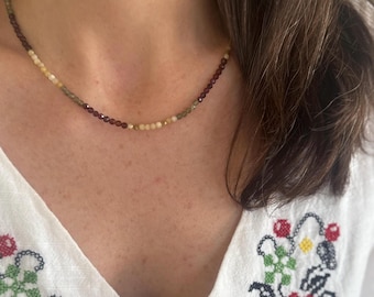 Multi-Color Beaded Agate Necklace: Gold Plated Waterproof Chain