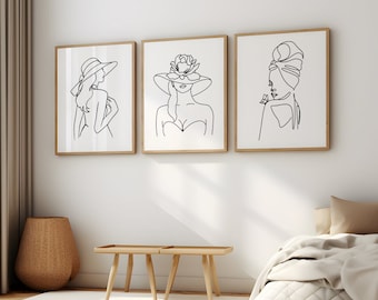 Minimalist Woman Line Art Print Set: Modern Female Wall Decor (Digital Download)