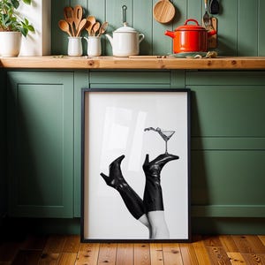 Impression d'art Boot Martini N&B : décoration de chariot de bar chic (téléchargement numérique)