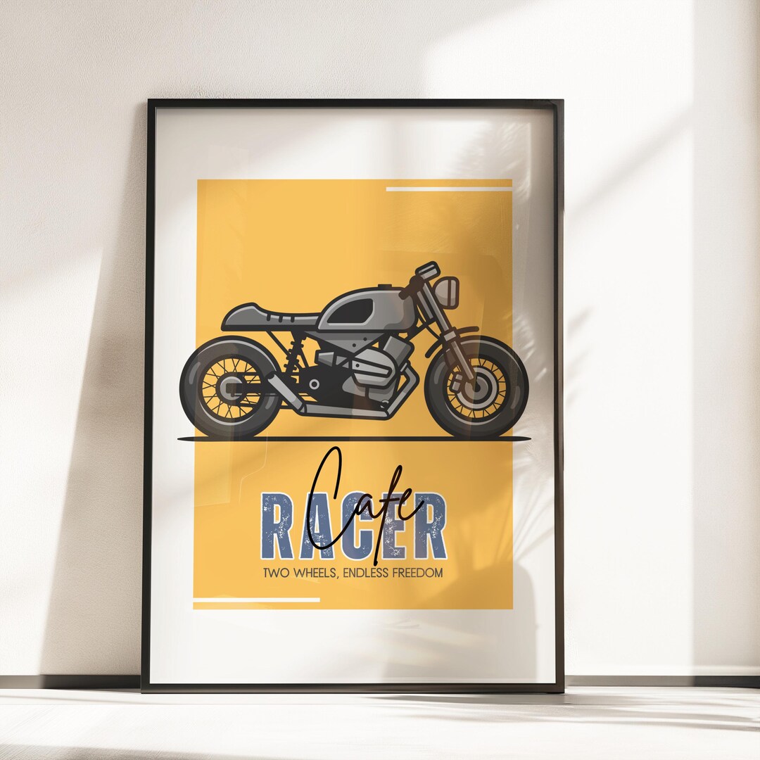 Cafe Racer Poster Set, Vintage Motorcycle Wall Art, Retro Racing Bike ...
