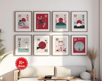 Nippon Art Digitaler Download: Japanische Wandkunst & Vintage Briefmarken Set