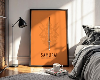 Samurai Sword Wall Art Print, Katana Poster, Japanese Warrior Decor, Minimalist Martial Arts Artwork, Digital Download