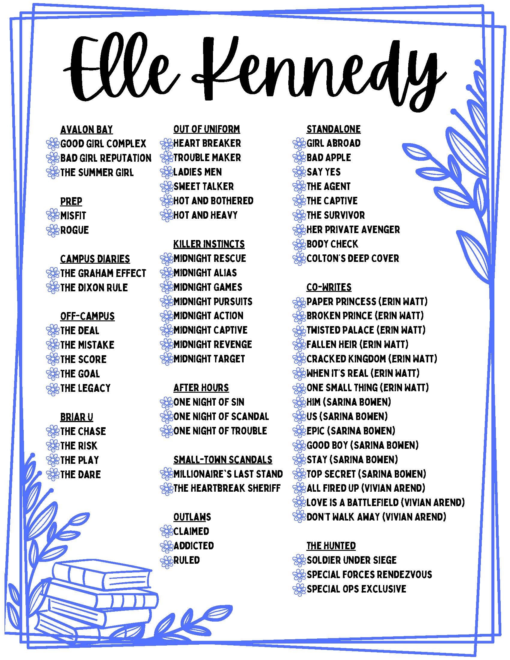 Elle Kennedy Reading Checklist