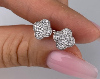 silver earrings,925 , made in Ukraine, gift for girls, necklace, clover, four-leaf clover