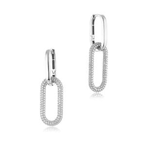 Elegant 925 Sterling Silver Link Earrings with Cubic Zirconia – Rhodium Plated Leverback – Handmade in Ukraine, Ships from USA, Fast Deliver
