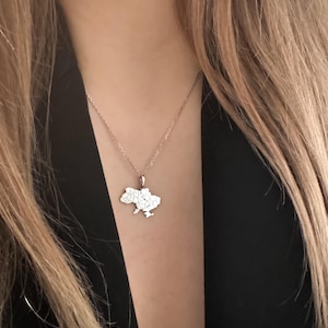Sterling Silver Ukraine Map Necklace 925 | Rhodium Plated Ukrainian Pendant | Handmade Patriotic Jewelry Gift for Women & Men