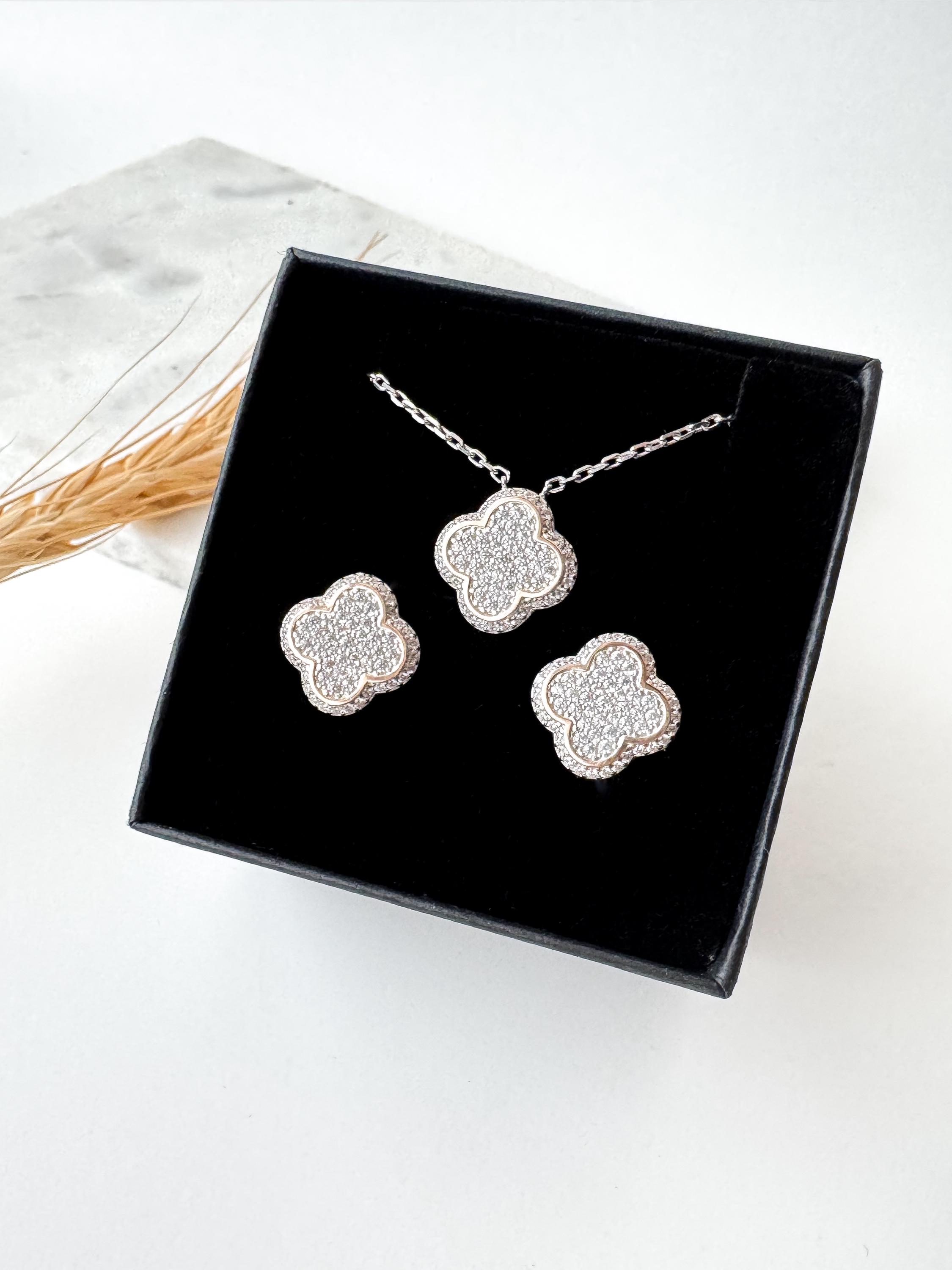 JIEMUCHU Four Leaf Clover Jewelry Set - Gold Plated Stainless Steel Necklace, Bracelet & Stud Earrings For Women - View #14
