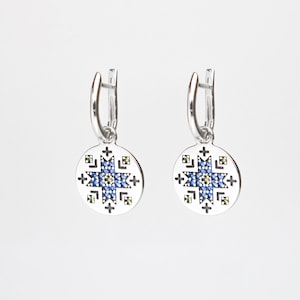 Sterling Silver 925 Earrings | Ukrainian Embroidery Design | Handmade Jewelry | Patriotic Earrings | Gift for Her | Made in Ukraine
