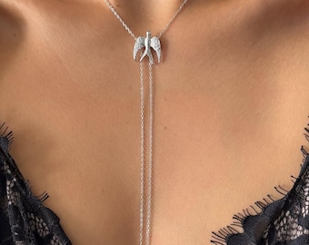 Zilveren lariatketting, vogelketting, Y-ketting, 925 sterlingzilveren ketting, lange hanger, statement sieradencadeau
