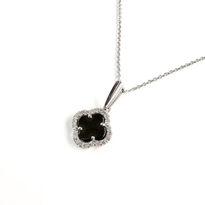925er Silber Onyx Kleeblatt Halskette – Schwarzer Edelstein Anhänger – Handgemachter Glücksbringer Schmuck – Geschenk für Sie – Schneller Versand aus den USA