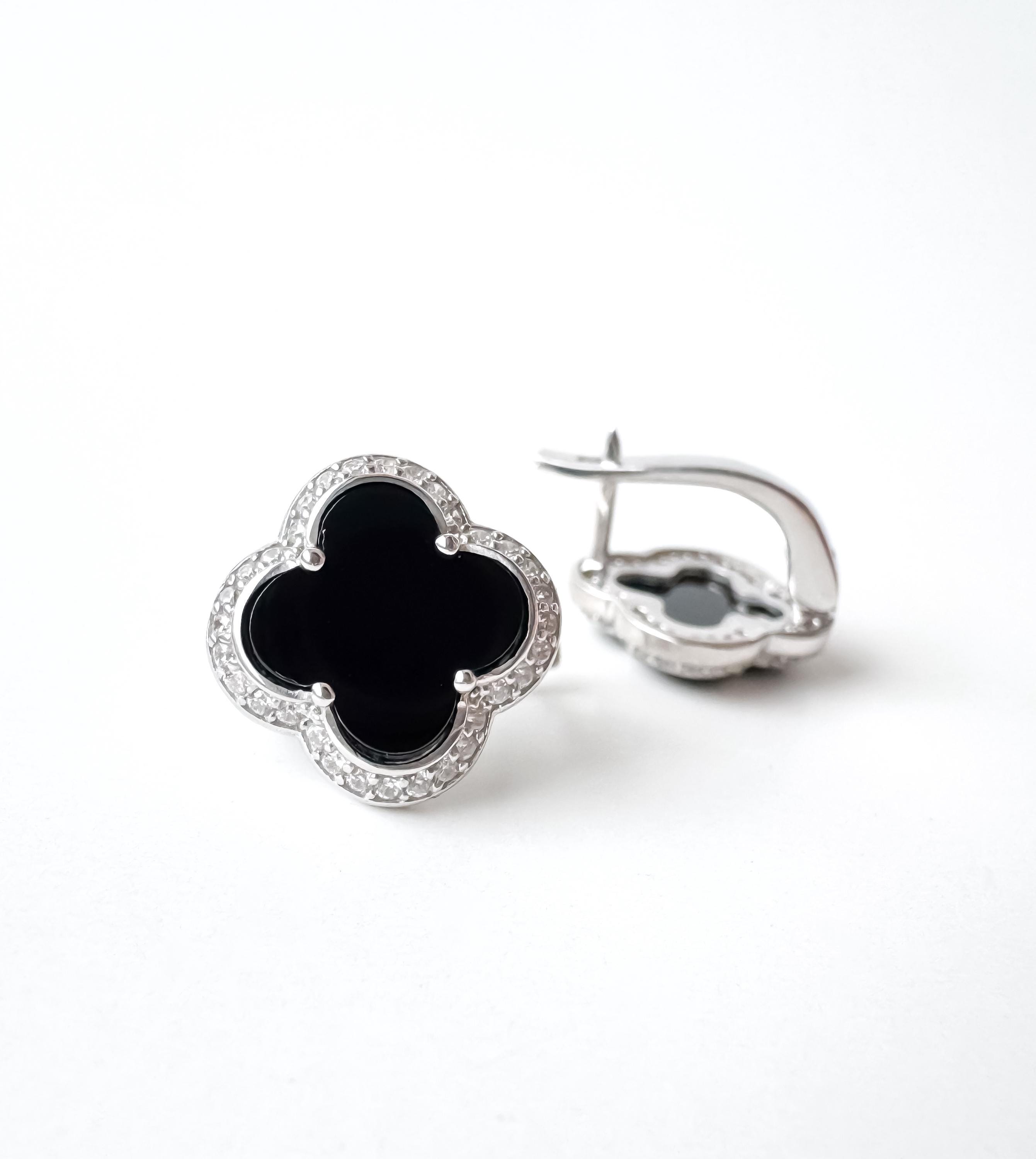 Boucles D'oreilles Pendantes En Argent 925 Avec Onyx Noir - Forme Ovale Et Cubes - Neuf Sans Emballage