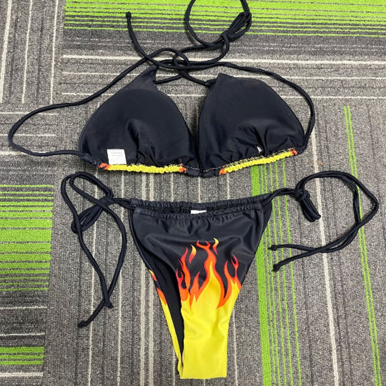 Hot Flame Bikini Backless String Sexy Triangle Swimsuit Y2K Micro Thong ...