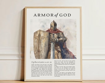 Impresión de la Armadura de Dios: Efesios 6, Escritura, Arte mural bíblico cristiano (impresión digital)