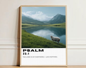 Psalm 23 Bible Verse Poster: Christian Home Decor (Digital Print)