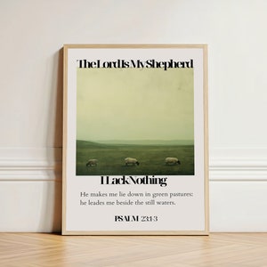 PSALM 23 Lord is my Shepherd Bible Verse Wall Art, Sheep Scripture Wall Art Inspirational Christian Decor Modern Christian Art Digital Print