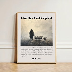 John 10 Bible Verse Wall Art God Shepherd Poster, Sheep Scripture Wall Art Inspirational Christian Decor Modern Christian Art Digital Print
