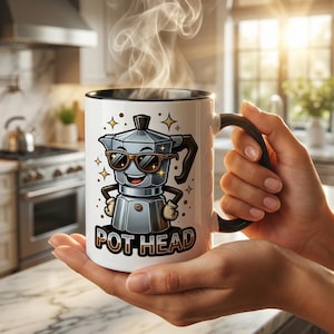 Pot Head Moka Pot Coffee Mug, Humorous Espresso Ceramic Cup Gift