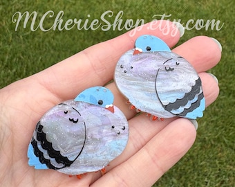 Round Pigeon Hair Clips - Set of 2 | Fun Hair Accessories | Handmade