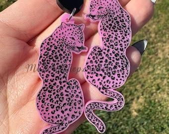 Hot Pink Leopard Earrings | Hypoallergenic Dangle Earrings | Post or Hook Options