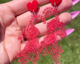 Glitter Pink Tiger Earrings