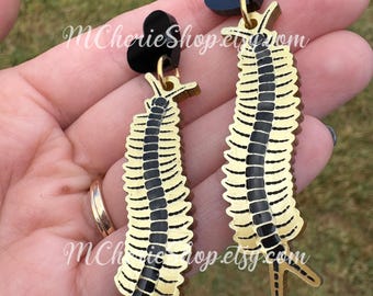 Gold Acrylic Centipede Statement Earrings: Hypoallergenic Posts