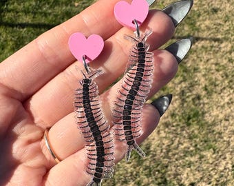 Centipede Statement Earrings: 2" Acrylic, Hypoallergenic Posts