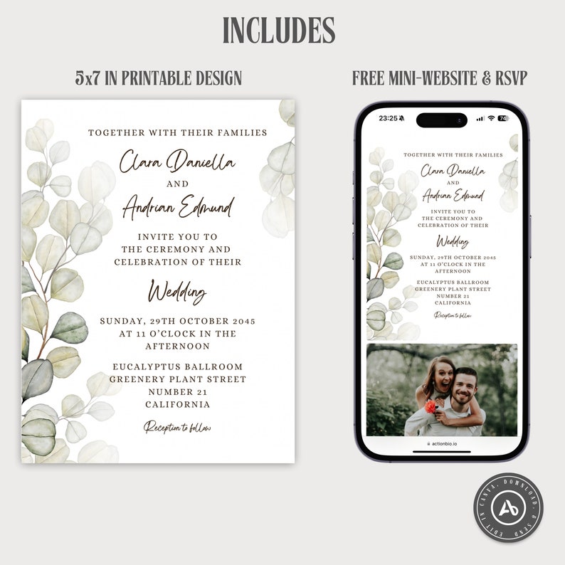 Editable Digital Wedding Invitation With RSVP and Free Wedding site