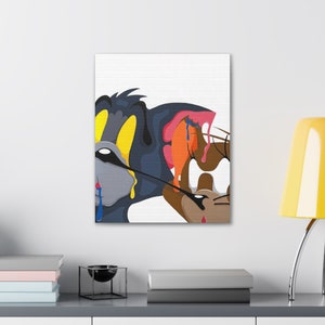 Tom & Jerry Canvas Wall Art, 100% Hand Painted, Pop Art Painting, Hypebeast Wall Decor, Ready To Hang