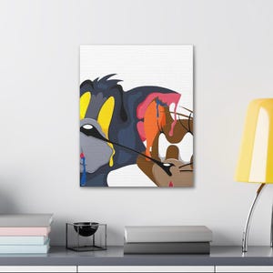 Tom & Jerry Canvas Wall Art, 100% Hand Painted, Pop Art Painting, Hypebeast Wall Decor, Ready To Hang
