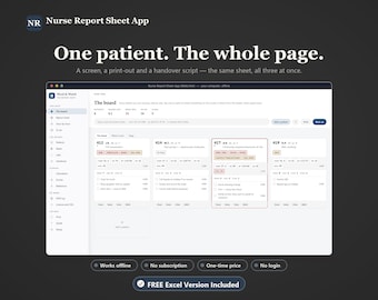Nurse Handoff Report Sheet App, SBAR, Excel, Notion, Printable (Digital Download)