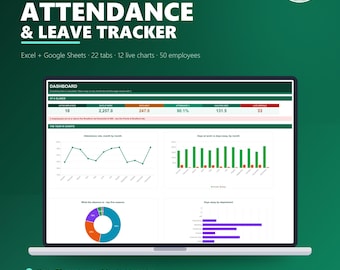Employee Attendance Tracker Excel Google Sheets | Leave, Absence, PTO & Sick Tracker | HR Staff Timesheet, Bradford Factor, Dashboard