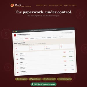 Umzugsplaner für Spanien, Umzugscheckliste, Budget, Packplaner (Digitaler Download)
