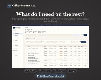 College Grade Calculator App, GPA Planner, Semester Study Tool (Digital Download)