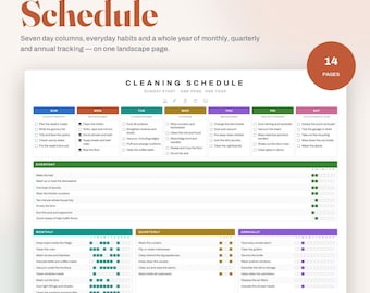 Cleaning Schedule Printable, ADHD Cleaning Planner, Editable Weekly Chore Chart, Household Rota, Daily Reset | 14 Pages | Letter A4 A5