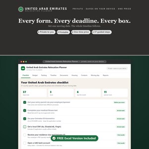 UAE Relocation Planner, Moving Checklist, Budget, Packing Tracker (Digital Download)