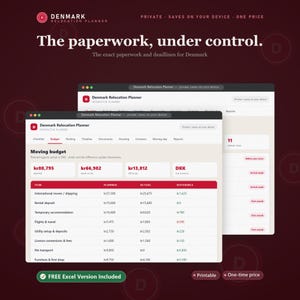 Umzugsplaner für Dänemark, Umzugscheckliste, Budget-Tracker (Digitaler Download)