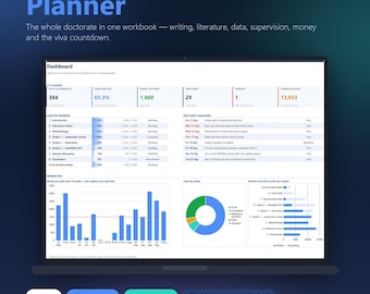 PhD Planner Spreadsheet Google Sheets & Excel | Dissertation Tracker, Thesis Timeline Gantt, Literature Review Matrix, Supervision Log